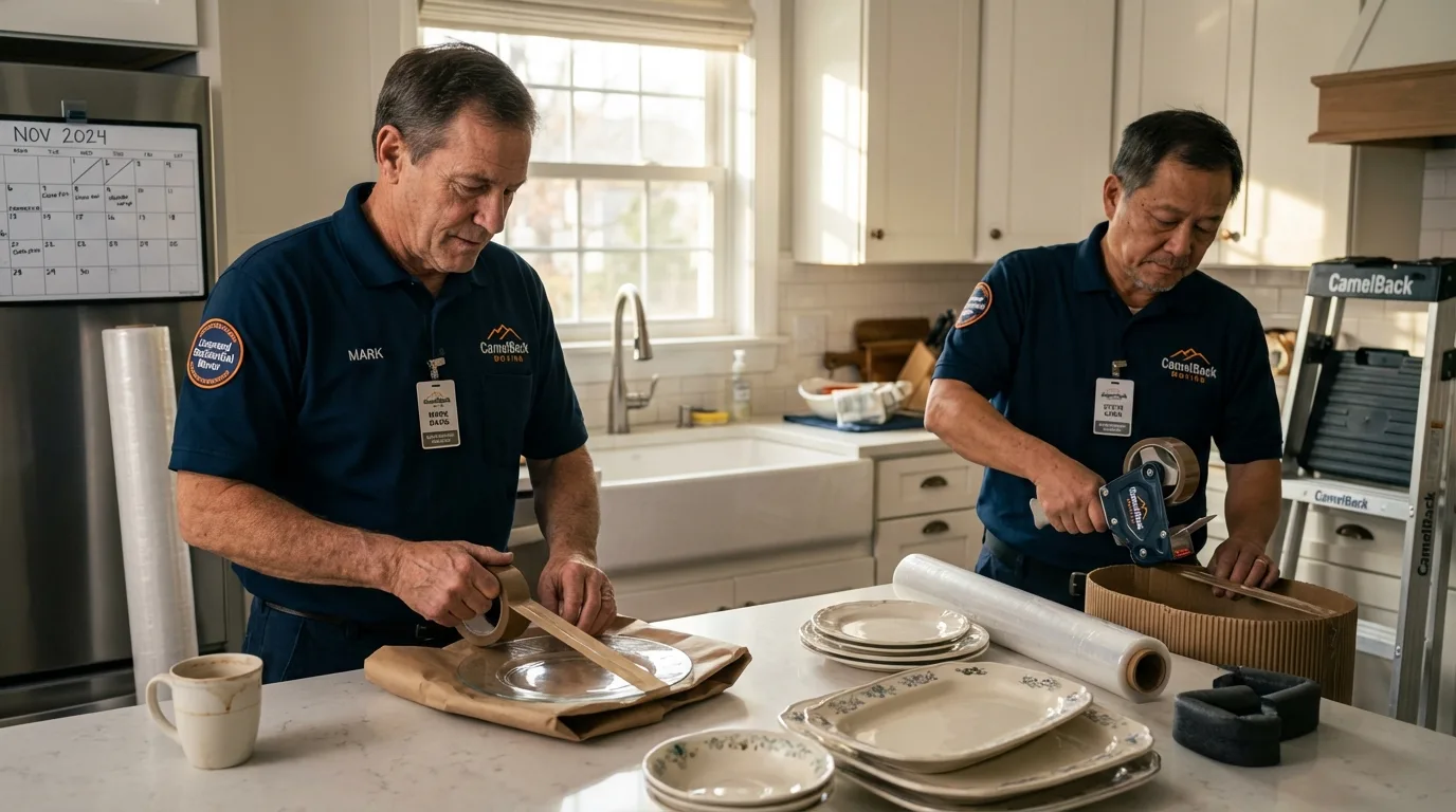 Professional crew packing kitchen dishware in Fairfield, NJ